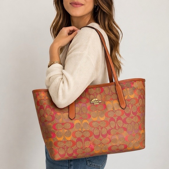 Coach Handbags - Coach City Signature Rainbow Logo Large Tote Bag